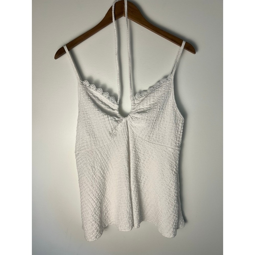 SHEIN Curve White Textured Lace Trim Cami Halter Top 0XL Plus Size Boho Camisole